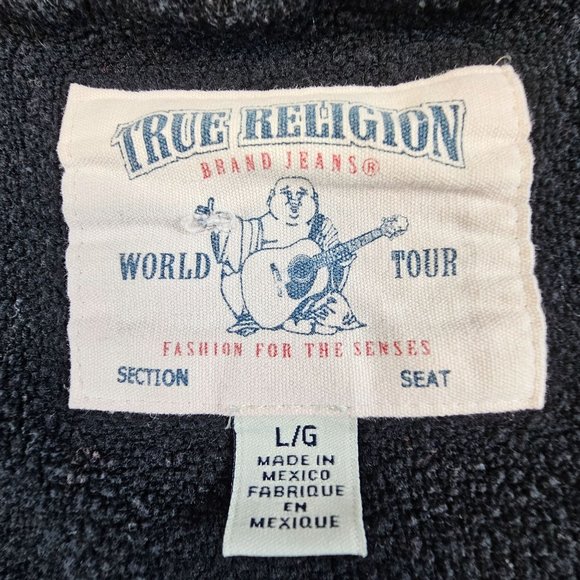 True Religion Jacket Women's Large Black Red Bleach Splatter Distressed Logo - Picture 12 of 15